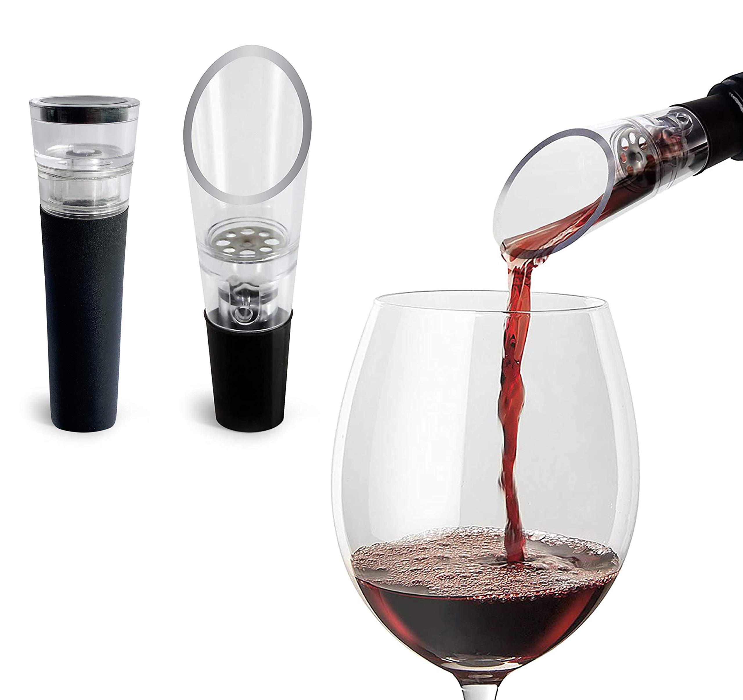 Red Wine Aerator Pourer and Wine Pump Stopper Classic (2-Pack) by TenTen Labs - Premium Wine Decanter Set with Vacuum Bottle Stopper - Gift Box Included