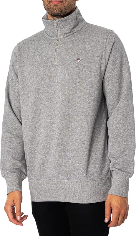 Sweatshirt Escudo Regular GANT Masculino com Meio Fecho, Cinzento Melange, M