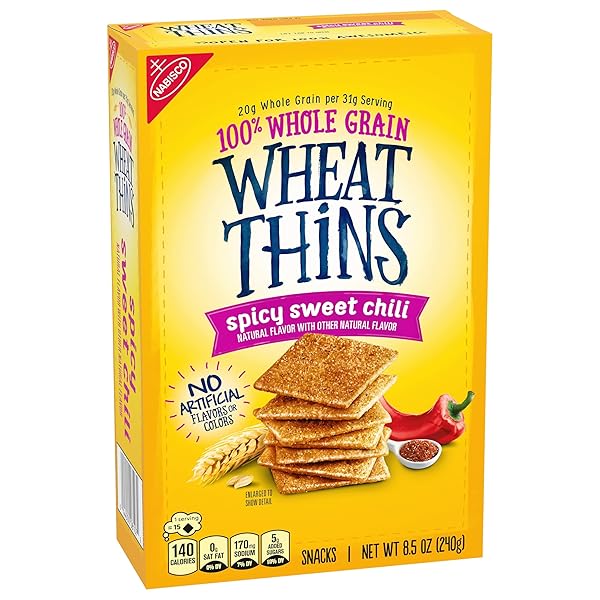 WHEAT THINS SPICY SWEET CHILI SNACKS, WHOLE GRAIN WHEAT CRACKERS, SNACK CRACKERS, 8.5 OZ