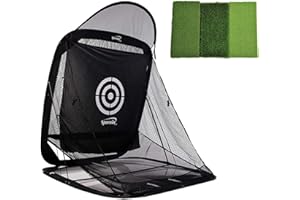 Spornia SPG-7 Golf Practice Net- Tri-Turf (25"x16") Golf Hitting Mat with Side Net Extension Bundle
