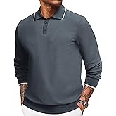 Angbater Men’s Casual Polo Shirt Long Sleeve Textured Button Collared Polo Knit Stretchy Golf Pullover Sweaters