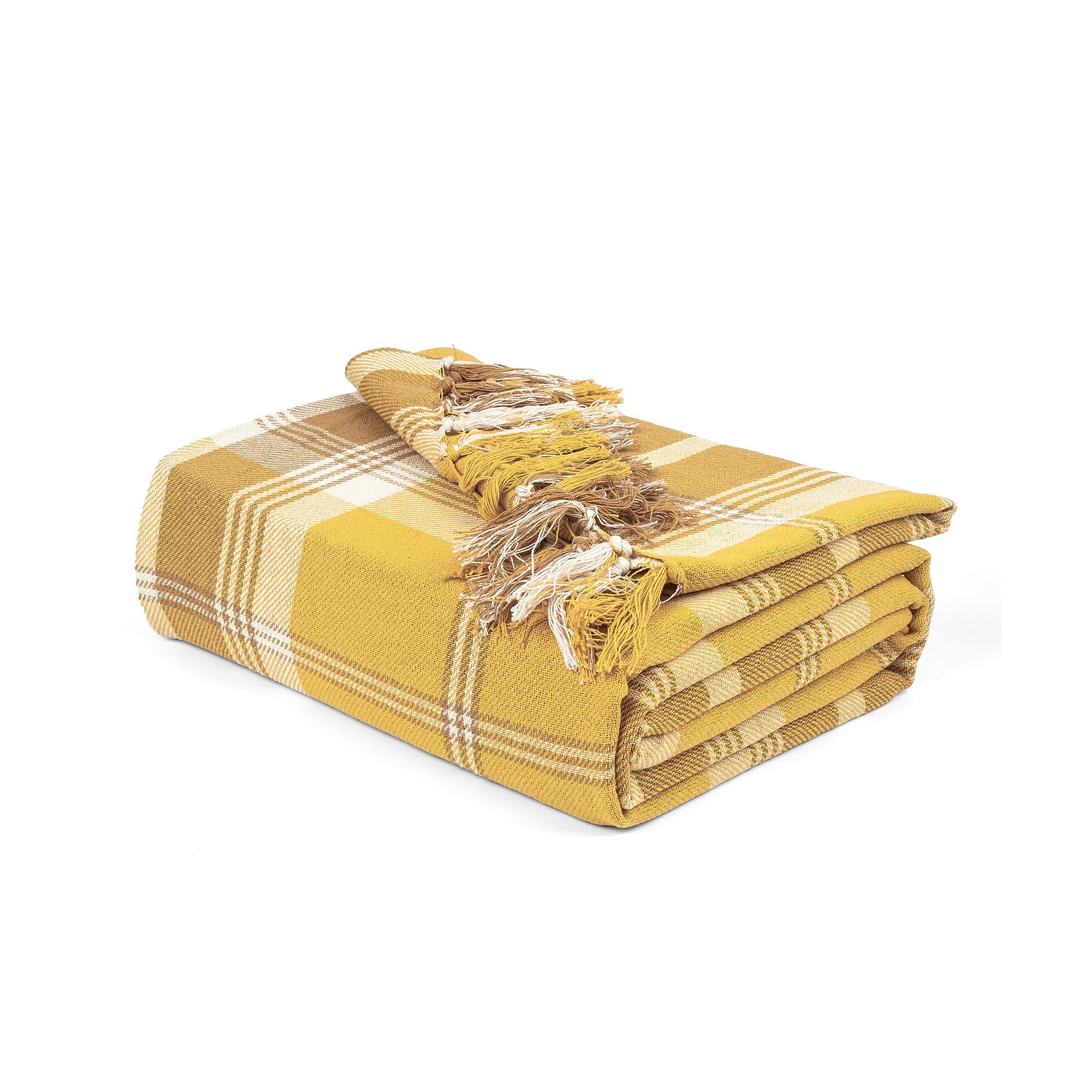 EHC Highland Large Cotton Throw For Sofa, Double Bed, Armchair, 150 x 200cm, Ochre