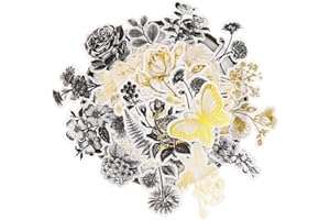 Knaid Botanical Large Gold Foil Stickers Set (120 Pieces) - Flower and Leaves Washi Sticker for Scrapbooking, Kid DIY Arts Crafts, Album, Bullet Journaling, Planners, Calendars and Notebook