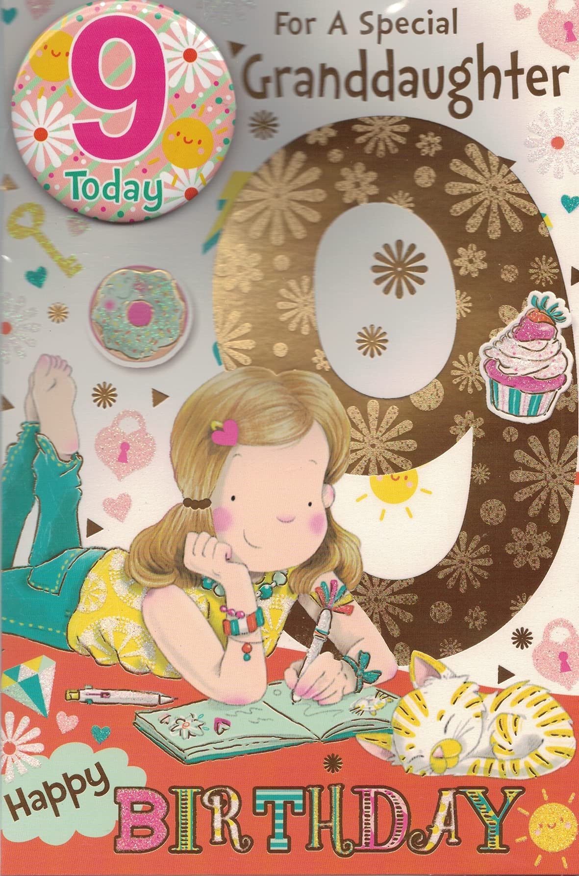 GRANDDAUGHTER AGE 9 BIRTHDAY CARD WITH BADGE***9 X 6 INCHES**1ST CLASS POST**AE7**