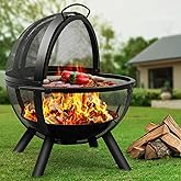 Ikuby Ball of Fire Pit fire Ball with BBQ Grill fire Globe Pit Large Round fire Pit,Patio Fire Pit Fireplace for Camping, Hea