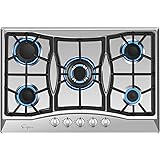 Empava 30 Inch Gas Stove Cooktop LPG/NG Convertible with 5 Italy SABAF Burners Tempered Glass in Black
