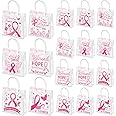 DTOFOOT 18Pcs Breast Cancer Awareness Clear Gift Bags With Handles - Pink Ribbon Bow PVC Reusable Bags for Women, Nurse, Survivor Party