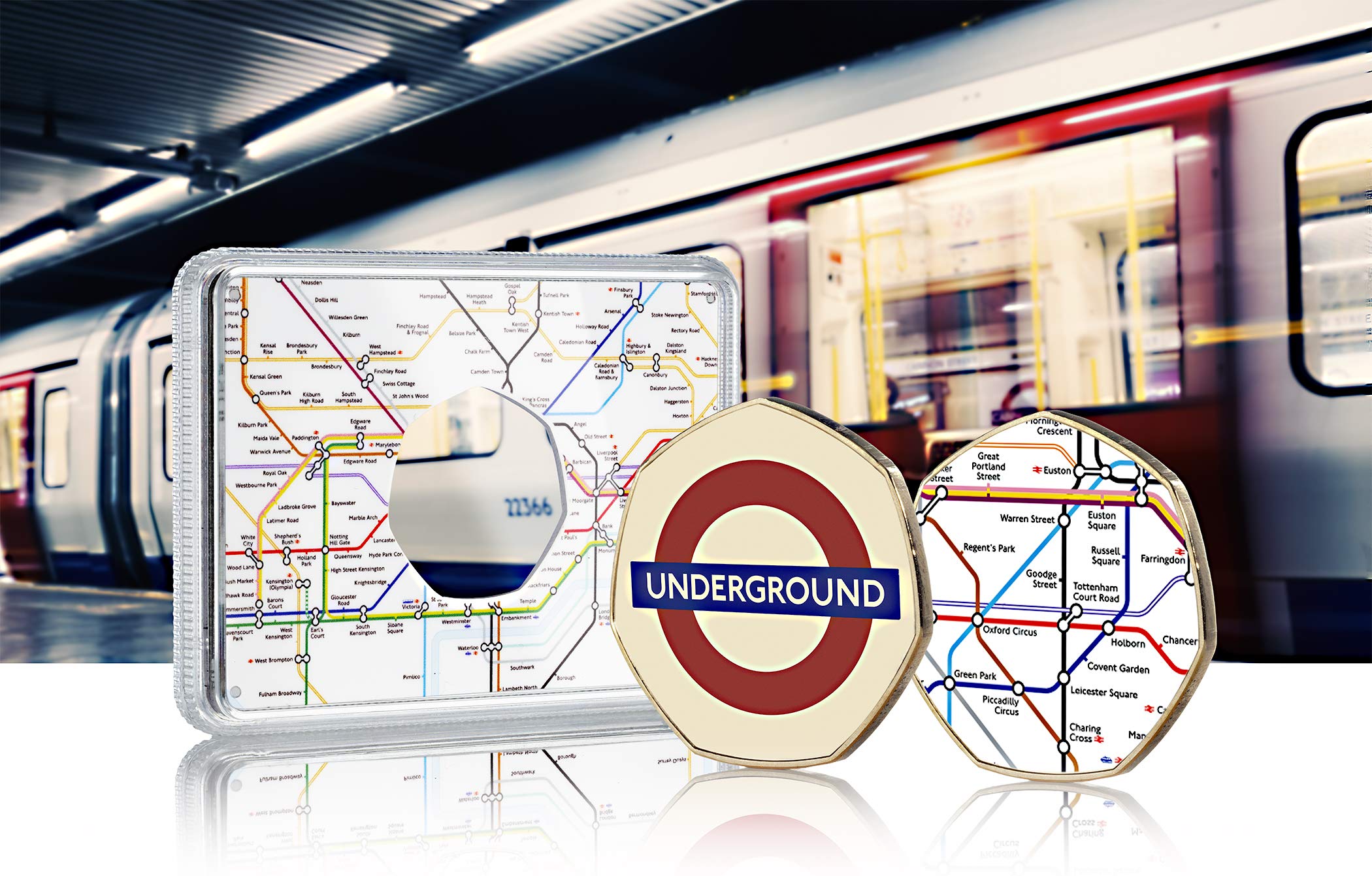 The Commemorative Coin Company Officially Licensed LONDON UNDERGROUND Full Colour 24ct Gold Commemorative in Case. Subway/Tube/Train/TFL. Transport for London