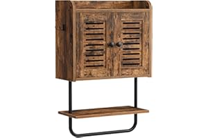 HOOBRO Medicine Cabinet, Double Doors Bathroom Wall Cabinet with Towel Bar, Adjustable Shelf, 2 Hooks, Over The Toilet Storage Cabinet, for Bedroom, Kitchen, Rustic Brown BF46CW01