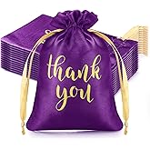 Sieral 50 Pcs Thank You Satin Gift Bags with Drawstring Jewelry Candy Pouches for Valentines Easter Wedding Baby Shower Birthday Holiday Party Thank You Bag for Gift Wrap(Purple,5 x 7 Inch)