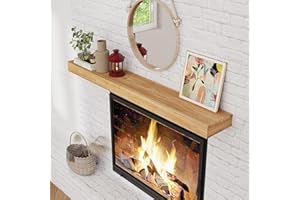 AXEMAN Fireplace Mantel | 55" W Elm Wood Floating Shelves | Handcrafted Hollow Distressed Beam | Wall Mounted Wooden Display Shelfing | with Invisible Heavy Duty Bracket | 55W x 3H x 8D