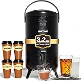 Thermal Beverage Dispenser - 12L/3.2Gal Black Stainless Steel, Single, LCD Thermometer, Triple-Layer Insulated, Non-Electric Hot & Cold Drink Dispenser for Coffee, Tea, Water, Parties