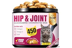 BUDDYCHEER Glucosamine for Cats, Cat Joint Supplement with Chondroitin, Omega-3s & Green-Lipped Mussel, Pain Relief Crunchy & Creamy Treats for Senior Cats, Hip & Joint, Mobility & Flexibility Support -450 Chews