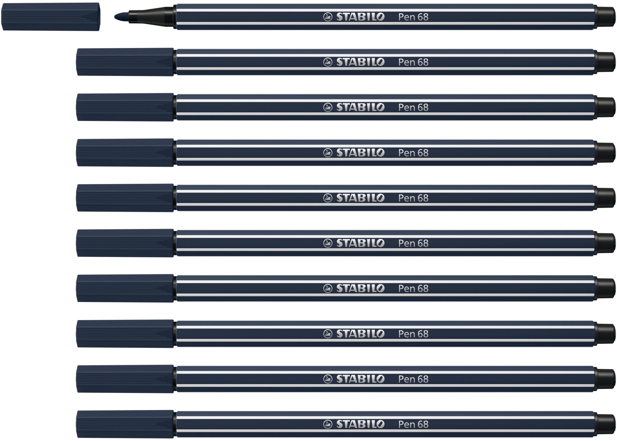 STABILO Pen 68 - Premium Fibre-Tip Pen - Pack of 10 - Payne's Grey