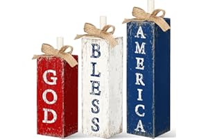 Seeloowy 3 Pcs Red White and Blue Decoration Patriotic Wood Block Sign Vintage 4th of July Tiered Tray Decor Rustic Farmhouse Memorial Day Decoration Independence Day Table Centerpiece(American)