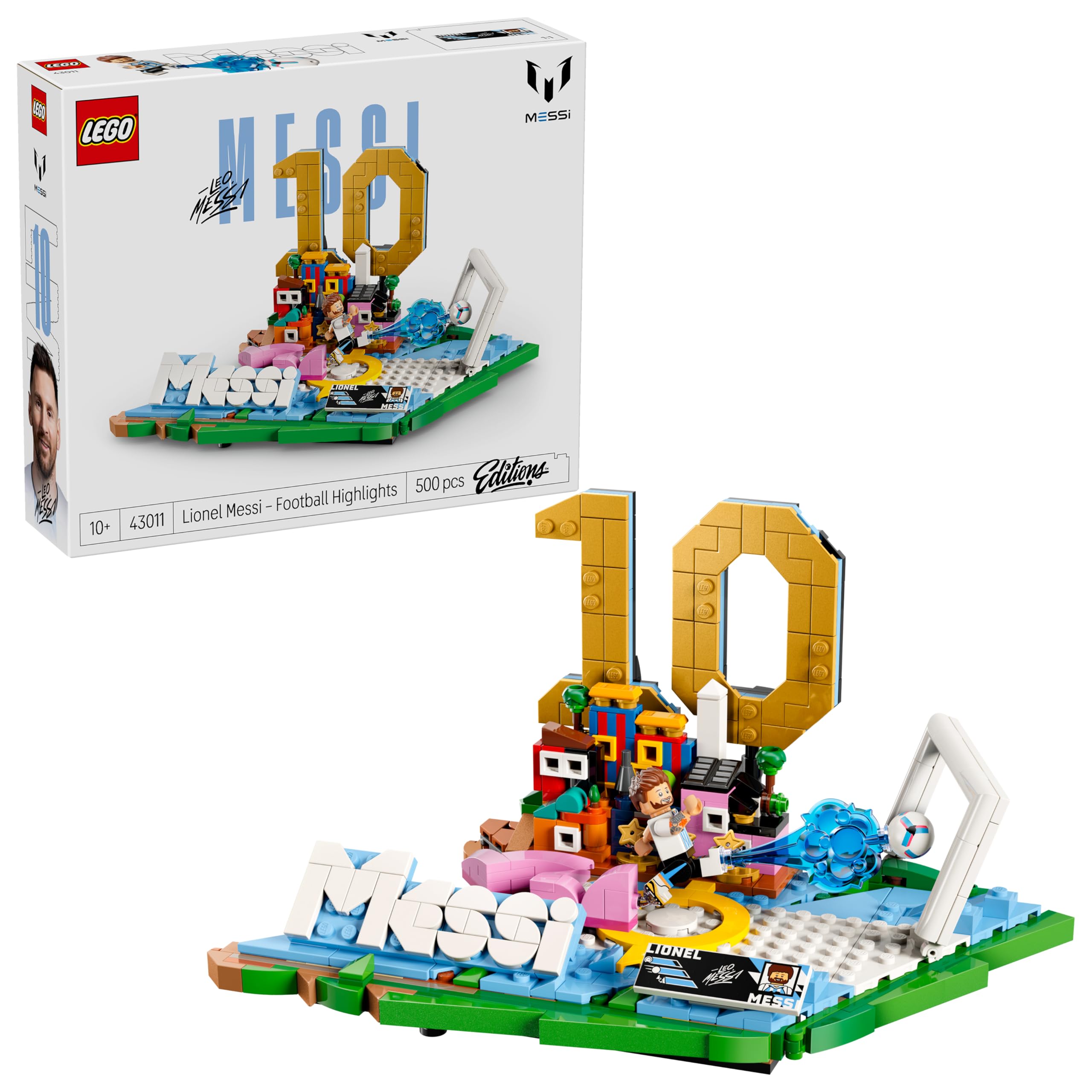 LEGO Editions Lionel Messi – Fußball-Highlights Spielzeug - 3D Modellbau mit Minifigur zum Sammeln - Kinderzimmer Deko - Geschenk für Jungen, Mädchen ab 10 Jahren und Erwachsene Sportfans - 43011