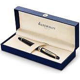 Waterman Expert Fountain Pen, Gloss Black with 23k Gold Trim, Fine Nib, Includes Gift Box - Luxury Writing