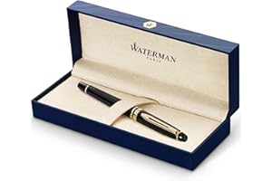 Waterman Expert Fountain Pen Gloss Black with 23k Gold Trim Fine Nib Gift Box