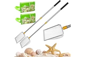 MARFOREVER 2 Pieces Shark Tooth Sifter, Beach Sand Sifter with Shell Bags, Sand Scoop Shell Scooper Shell Shovel Tool Sand Dipper Seaside Scooper for Picking Up Shells Beachcombing Rock Hunting