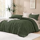 Andency Dark Olive Green Comforter Set King Size, 3 Pieces Boho Men Bedding Set & Collections, Farmhouse Tufted Fluffy Bedding Comforter Set for All Seasons (1 Comforter 104x90In, 2 Pillowcases)