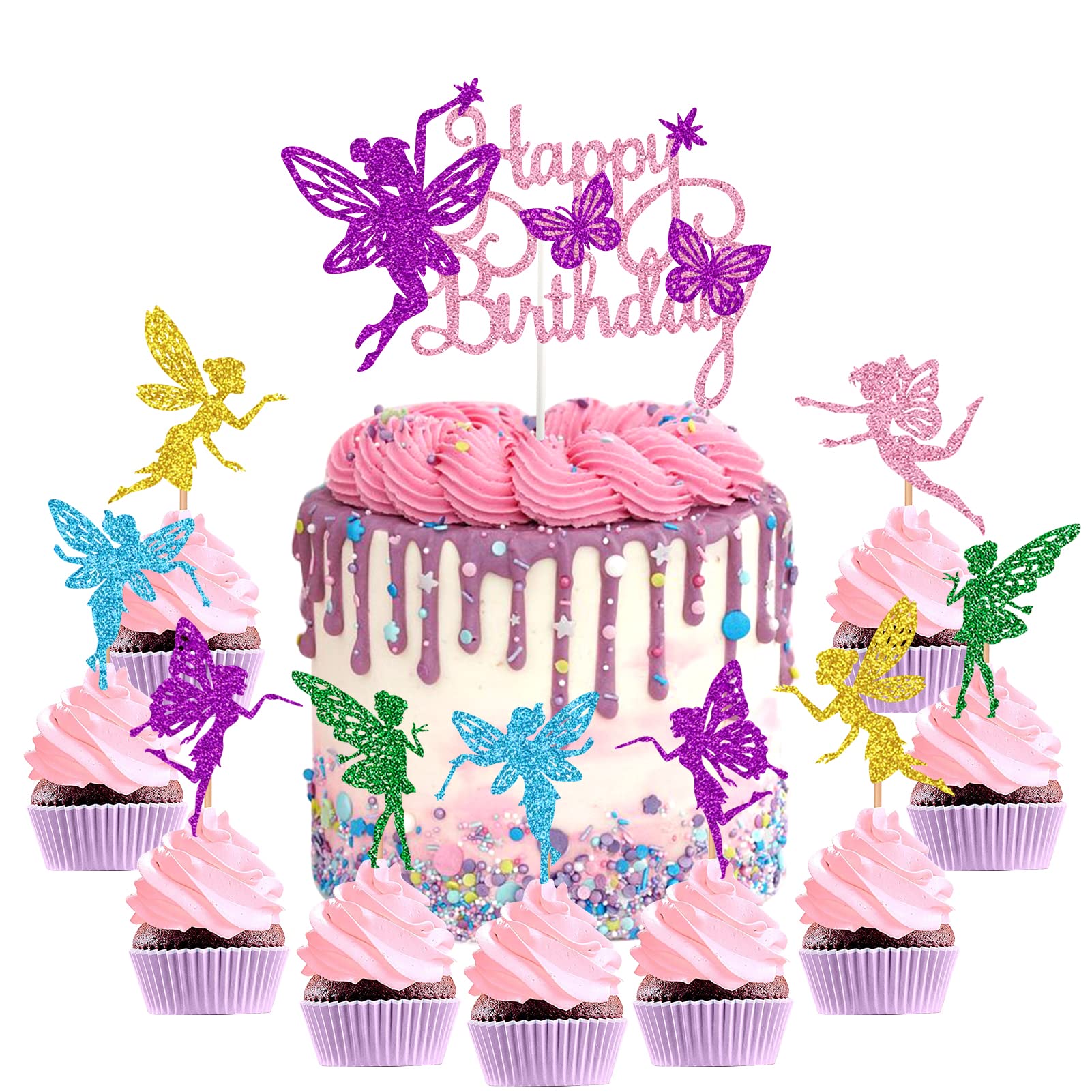 31Pieces Fairy Cake Topper Fairy Cupcake Toppers Angel Fairy Cake Decoration Happy Birthday Cake Topper Birthday Cake Decoration for Girls Baby Shower