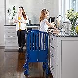 Guidecraft Contemporary Kitchen Helper® Stool - Royal Navy: Folding Toddler Safety Tower with 2 Keepers and Non-Slip Mat, Adj