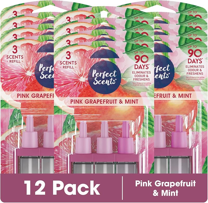 Perfect Scents 3 Scents Air Freshener Refills 12 Pack Pink Grapefruit Mint 20ml