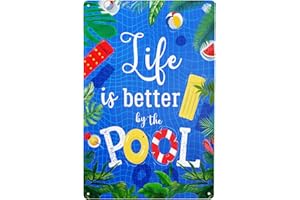 HAROONI Pool Rules Sign, Indoor/Outdoor Swimming Pool Decorations, Life is Better by The Pool Tin Sign Vintage Wall Decoration Patio Decor Swimming Pool Sign 12x8 Inch