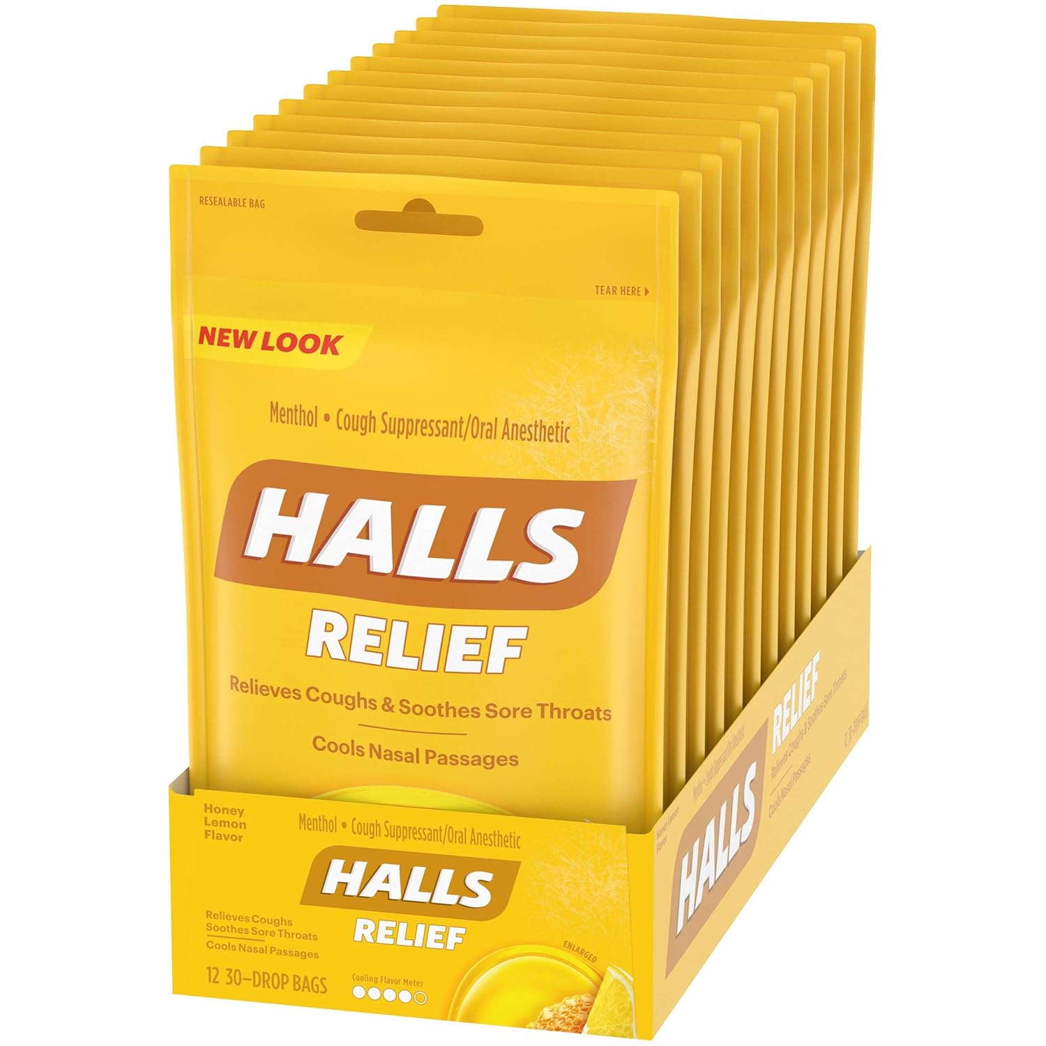HALLS Relief Honey Lemon Flavor Cough Drops, 12 Bags (360 Total Drops) : Grocery & Gourmet Food