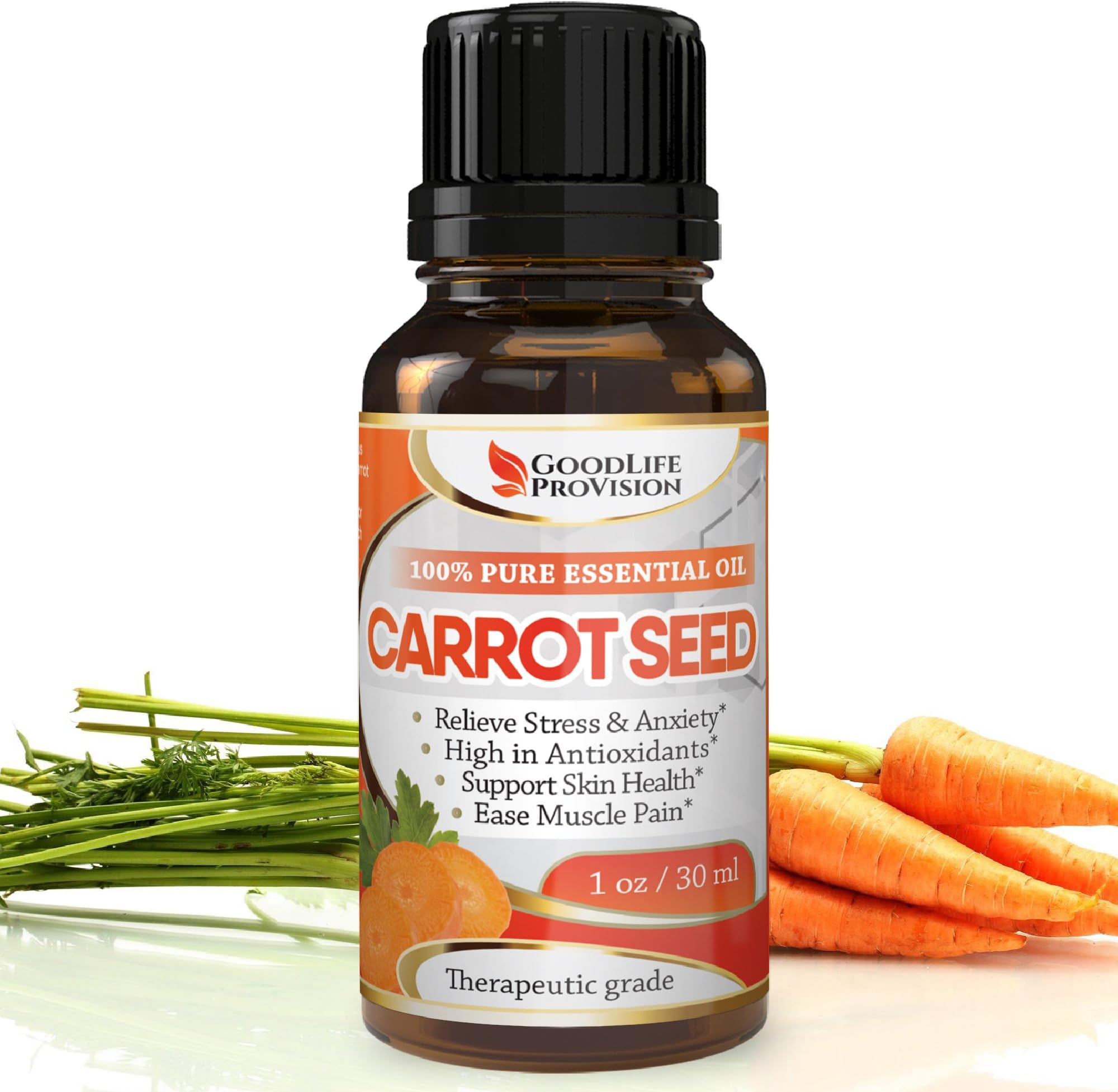 Carrot Seed Oil - 100% Pure & Natural, Undiluted and Unfiltered, GMO Free, Premium Quality 1Oz / Support Skin Health, Relieve Muscle Pain, Stress & Anxiety, High in Antioxidants