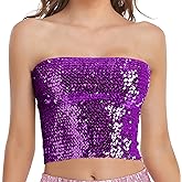 Womens Sparkly Sequin Mermaid Crop Tops, Strapless Metallic Tube Tops for Party Clubwear