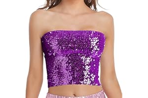 FENYONG Womens Sparkly Sequin Mermaid Crop Tops, Strapless Metallic Tube Tops for Party Clubwear