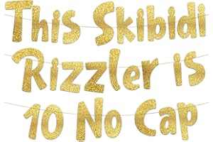 STERLING JAMES CO. This Skibidi Rizzler is 10 No Cap Gold Glitter Banner - 10th Birthday Party Supplies, Ideas, Gifts and Decorations
