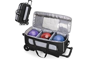 GOBUROS 3 Ball Roller Bowling Bag with Multi Accessory Pockets and Shoes Compartment, Fits 2 Pairs of Size 16 Shoes, 3 Ball B