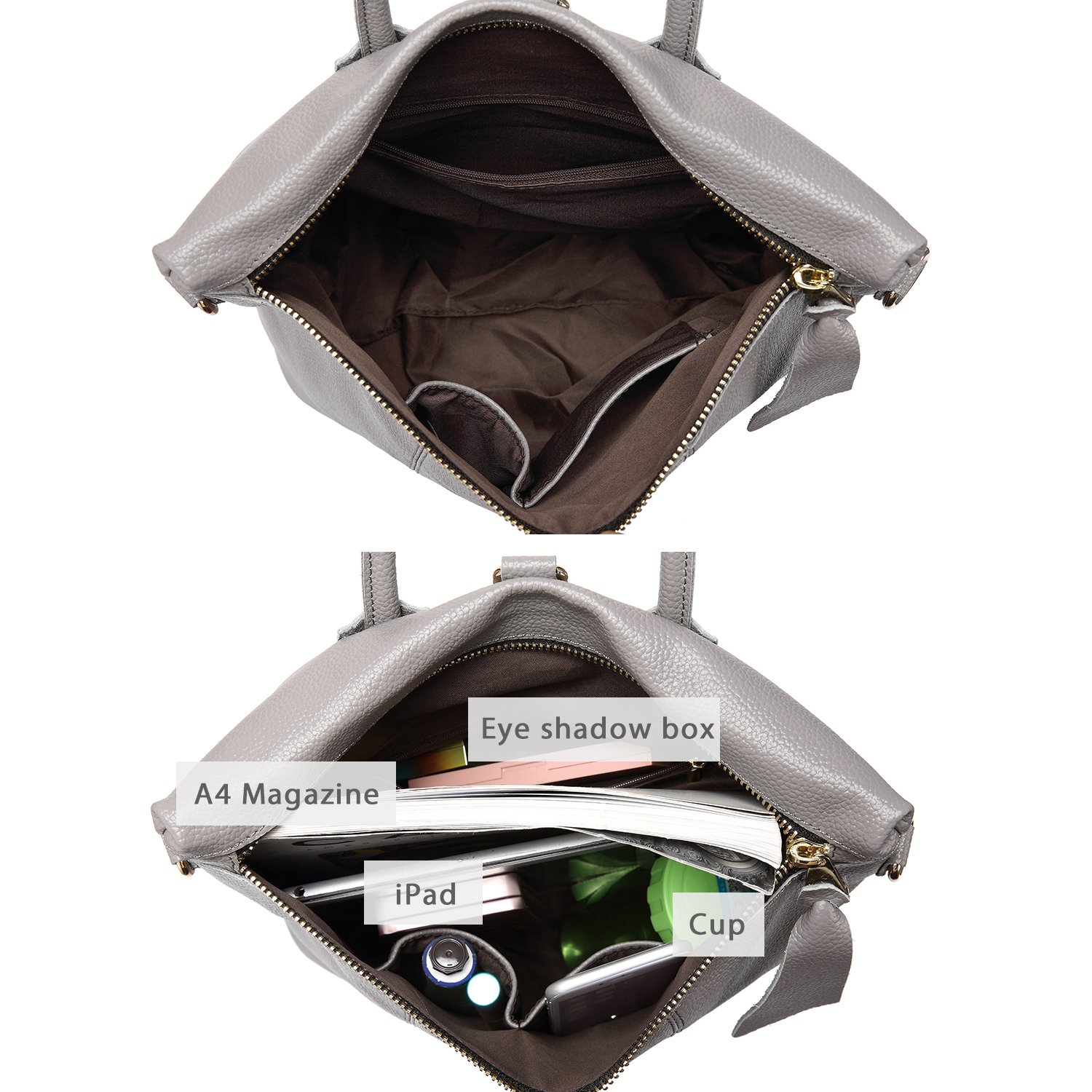 Sacs à Dos Femme en Cuir véritable Sac à Main Femmes Elégant Casual Cartable College Grande Mode Gris