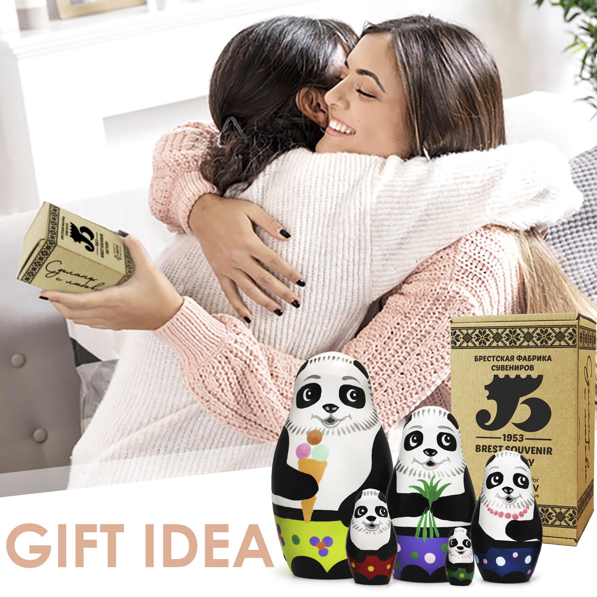 Handmade Panda Nesting Doll Set - 5 Piece Mini Hand Painted Matryoshka Wooden Russian Dolls - Hand Painted Animal Stacking Figurines - Panda Bear Room Decor