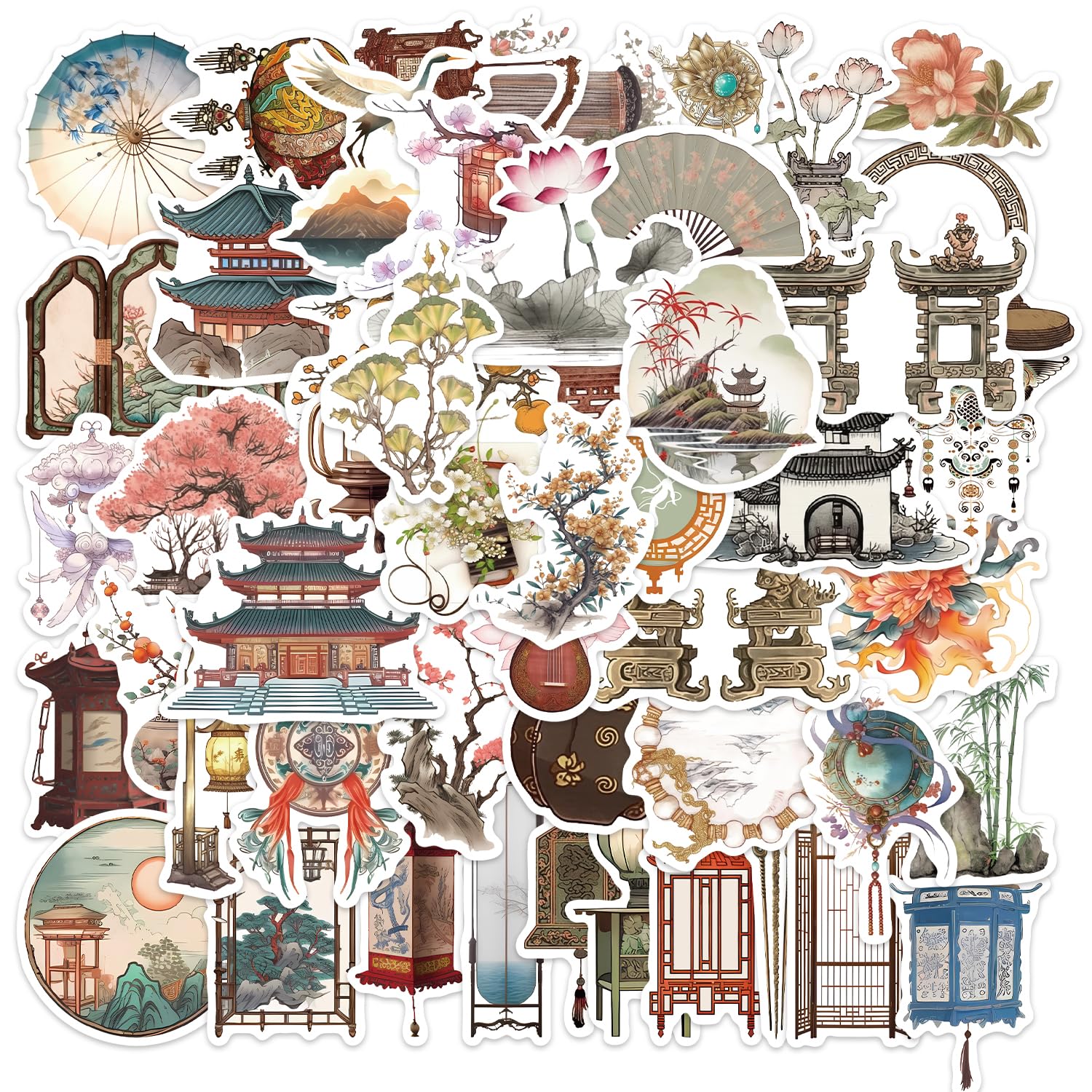 50 Ancient China Travel Stickers, Chinese Spiritual Symbols Stickers