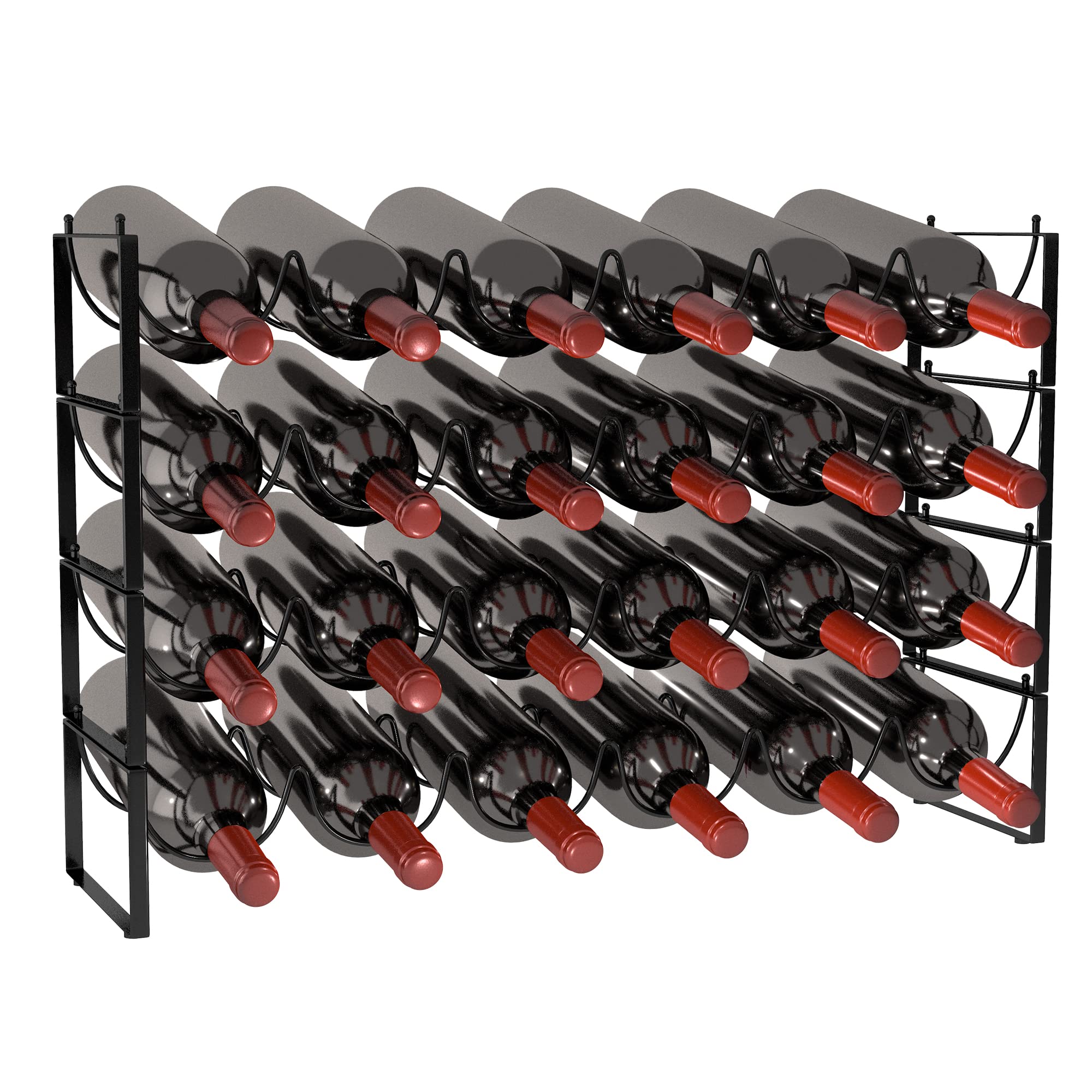 TONLEA 4 Tier Wine Rack, 3-in-1 24 Bottles Wine Storage, Wine Bottle Rack Stackable, Wine Storage Rack for Cabinet Pantry(Dark Black, Version 3.0)