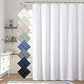 Aiyufeng Moga White Extra Long Shower Curtain 72 x 84, 3D Embossed Textured Fabric Shower Curtain for Bathroom, Water Repellent, Machine Washable, White