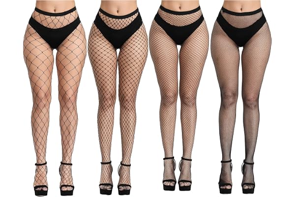 CHRORINE 4 Pack Fishnet Stockings Women High Waist Tights 4 Styles Fishnet Tights Pantyhose