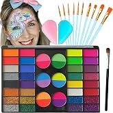 Face Painting Kit, 44 Colors Professional Face Paint Makeup Kit Non-Toxic Water Activated Facepaint Palette with Brush, Sponge for Party Halloween Christmas (44 Colors)