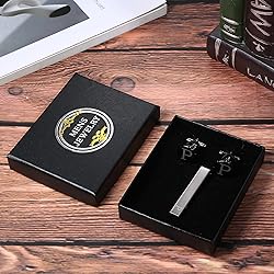 LOYALLOOK Black Initial P Cufflinks and Tie Clip