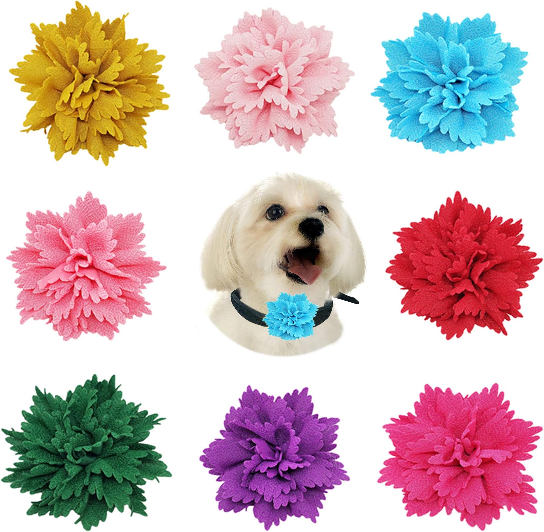 PET SHOW Dog Charms Flower Collar Accessories for Cat Puppy Collars Dogs Bowtie Grooming Pack of 8