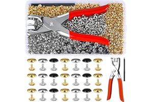 KOGYXE 180 Sets Leather Rivets, 8mm Double Round Cap Leather Rivets, 3 Colors Caps Leather Rivets, Metal Studs with Fixing Tools for DIY Leather Craft/Clothes/Shoes/Belts Repair Decoration