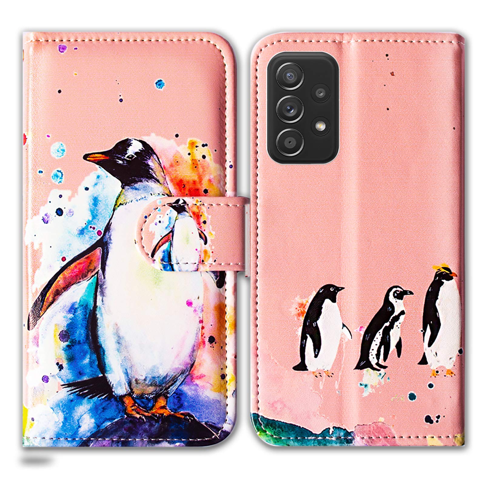 Bcov Galaxy A52 5G Case,Galaxy A52s 5G Case, Penguin Drawing Leather Flip Phone Case Wallet Cover with Card Slot Holder Kickstand For Samsung Galaxy A52 5G 2021
