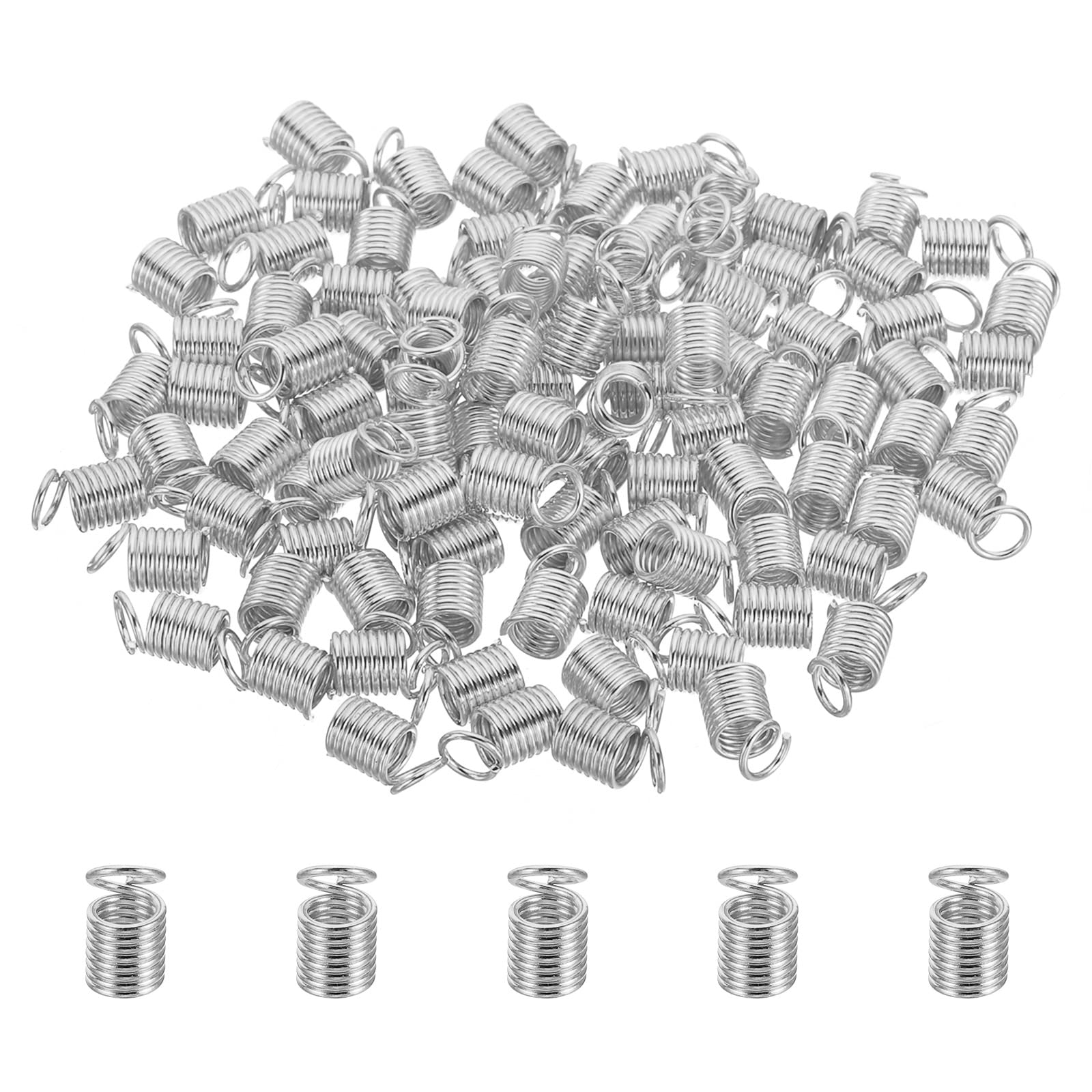 PATIKIL Cord End Caps, 100Pcs 5x9mm Metal Spring Coil End Tips Crimp Terminators Caps for Jewelry Making Bracelets Necklace DIY Crafting, Silver Tone