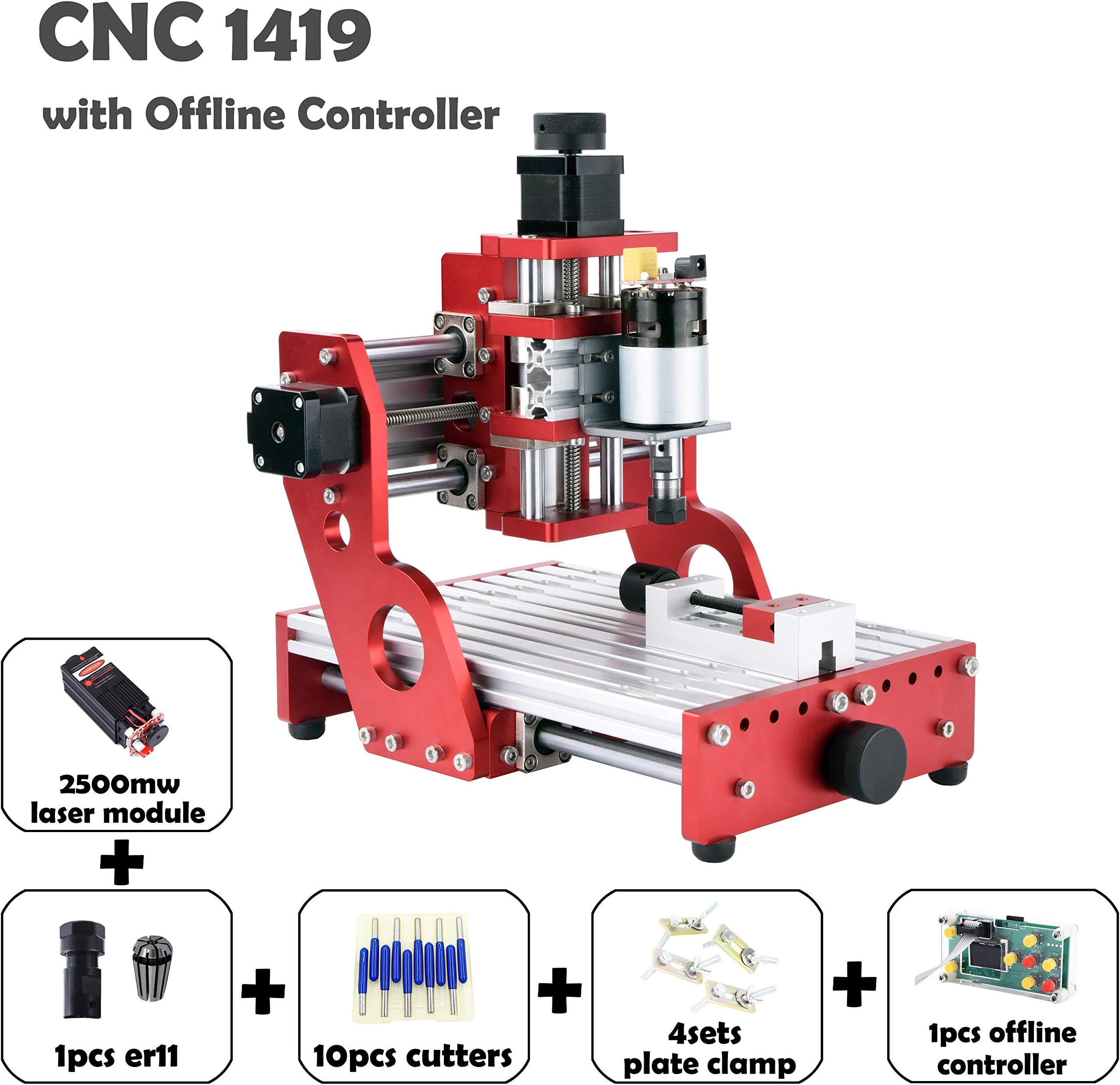 CNC 1419 with 2.5W lasermodule CNC Metal Engraving Machine All Metal Frame CNC milling Machine CNC Router Machine CNC Carving Machine CNC Engraver CNC1419 (CNC 1419, with 2.5W Laser Module)
