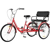 DONGSHAN Adult Tricycle, Tricycle for Adults 7 Speed with Child seat, 3 Wheel Bikes for Adults,Adult Tricycle with with Rear Baskets, Adult Tricycles for Women Men, Trike for Adults 550lb