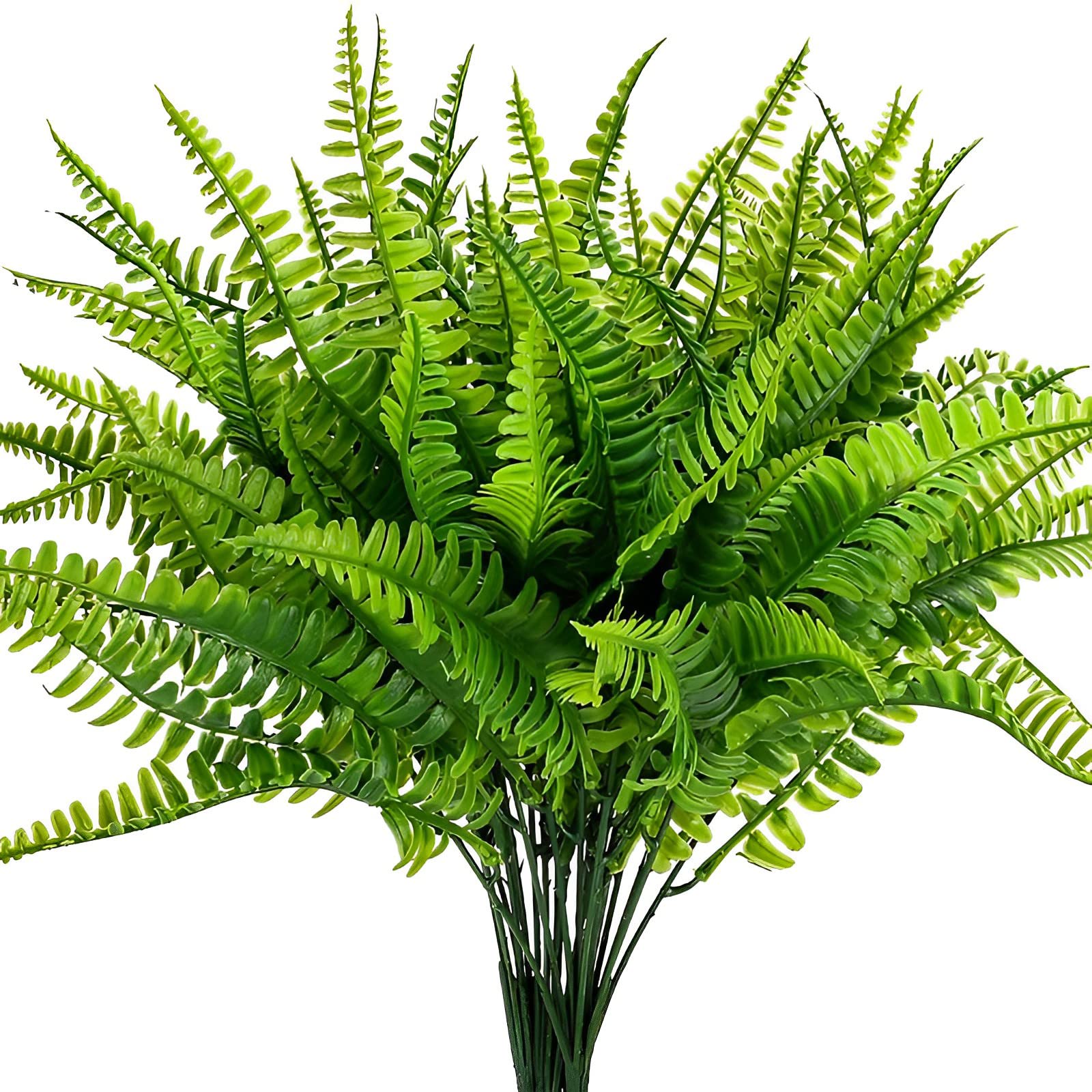 ToKinCen 6 Artificial Ferns Outdoor Fake Boston Fern Plants Plastic Fern Plants Green Bushes Shrubs Bundles Patio Basket Hanging Planter Garden Decor — image 1