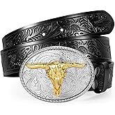 TRIWORKS Western Belts for Men Women, Cowboy Cowgirl Belt Embossed Western Country Leather Belts for Jeans
